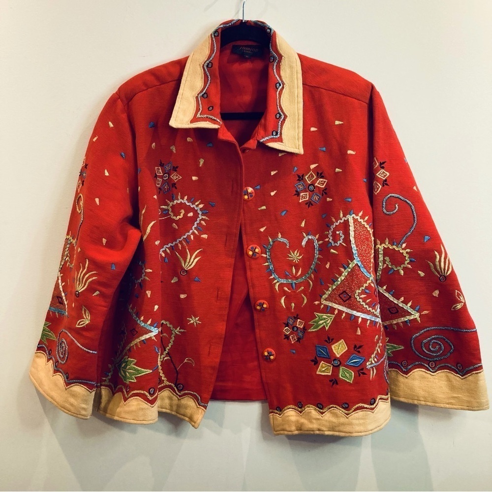 PASSION Sz XL Super Colourful Embroidered Appliqué 100%  Cotton Lined Jacket